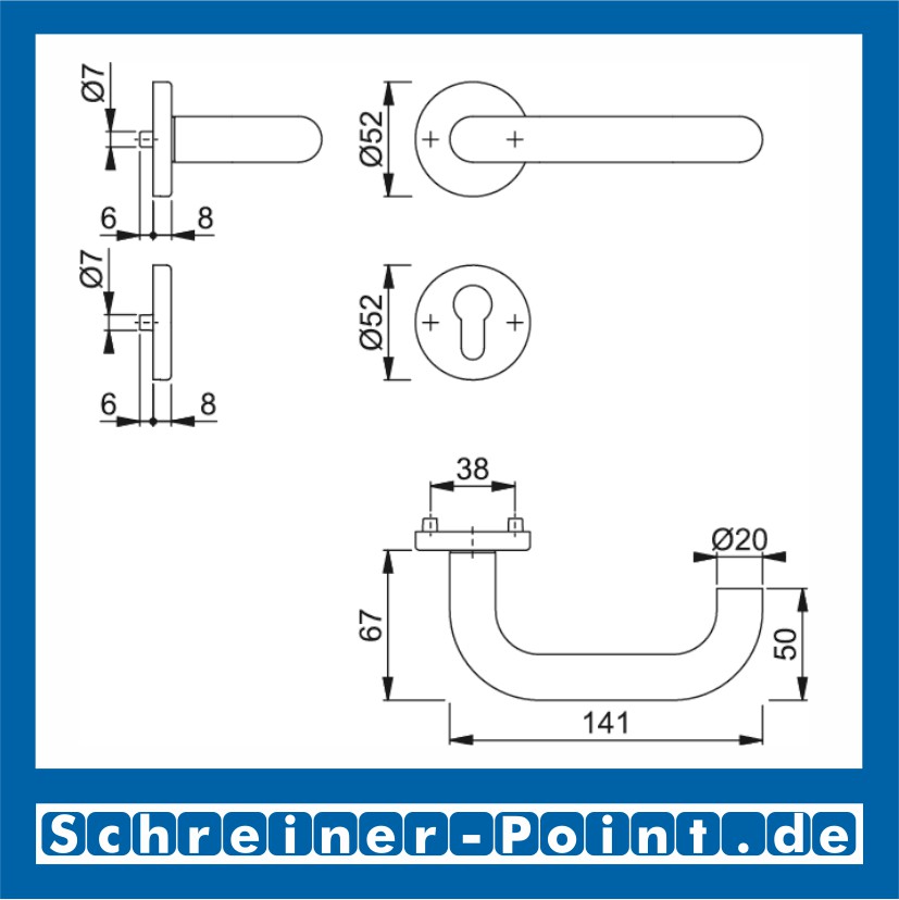 Hoppe Paris Edelstahl Rosettengarnitur F69 E138Z/42KV/42KVS, 3290074, 6377360, 3290082, 6566814, 3290066, 6377394, 3297057